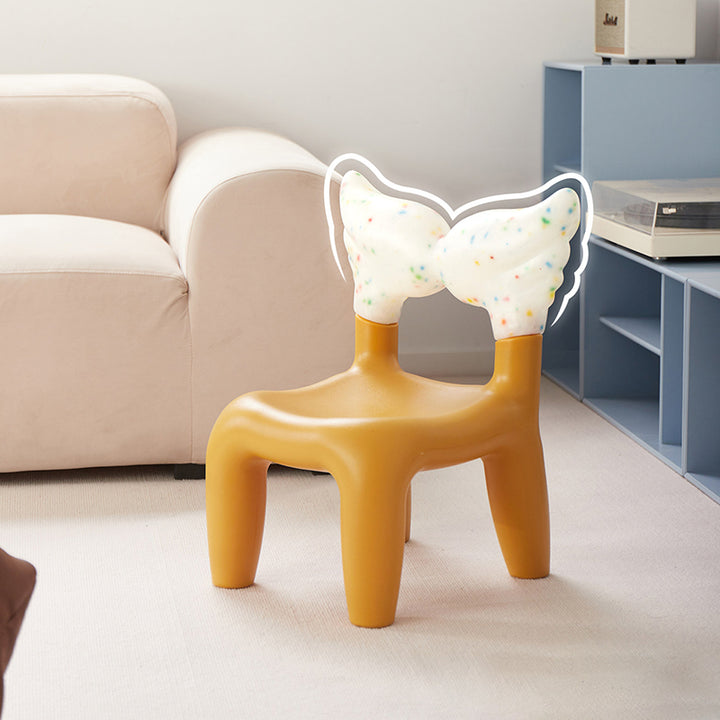 Modern Minimalist PE Plastic Decorative With Angel Wing Kids Backrest Armless Low Stool For Living Room