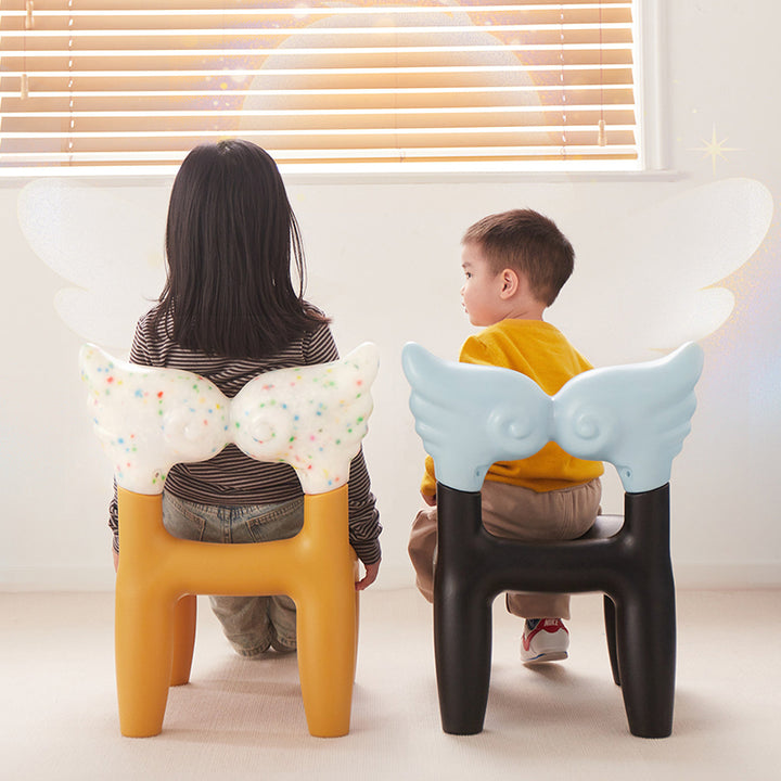 Modern Minimalist PE Plastic Decorative With Angel Wing Kids Backrest Armless Low Stool For Living Room