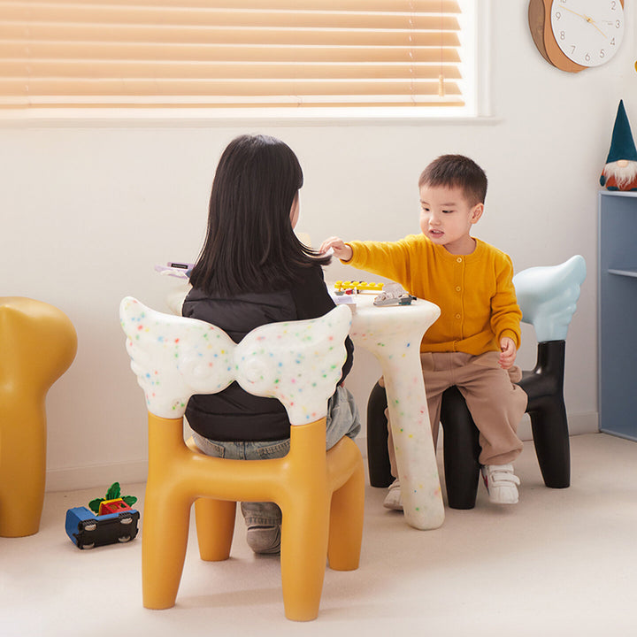 Modern Minimalist PE Plastic Decorative With Angel Wing Kids Backrest Armless Low Stool For Living Room