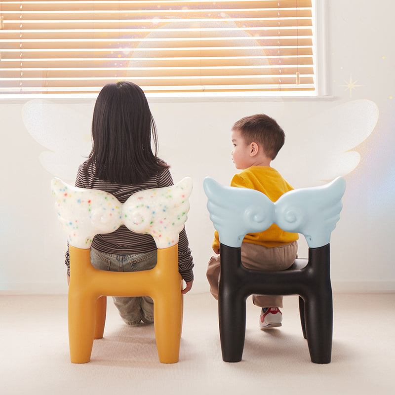 Modern Minimalist PE Plastic Decorative With Angel Wing Kids Backrest Armless Low Stool For Living Room
