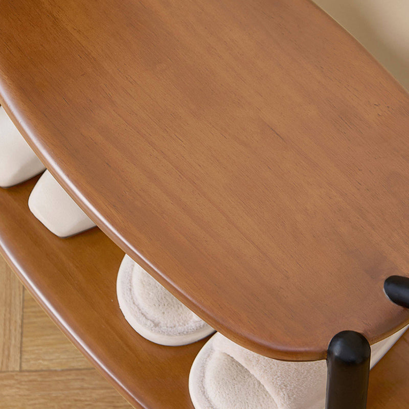 Modern Minimalist Boxwood &amp; Ash Wood Saddle-Style Faux Leather Pony-Shaped Space-Saving Decorative Backless Armless Shoe Stool For Entryway