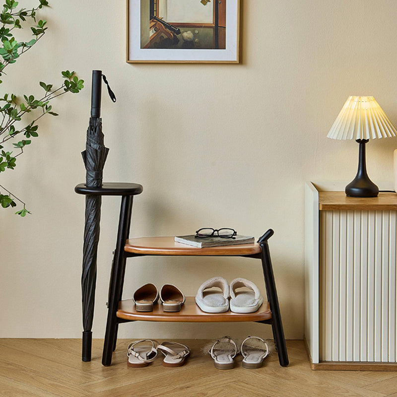Modern Minimalist Boxwood &amp; Ash Wood Saddle-Style Faux Leather Pony-Shaped Space-Saving Decorative Backless Armless Shoe Stool For Entryway