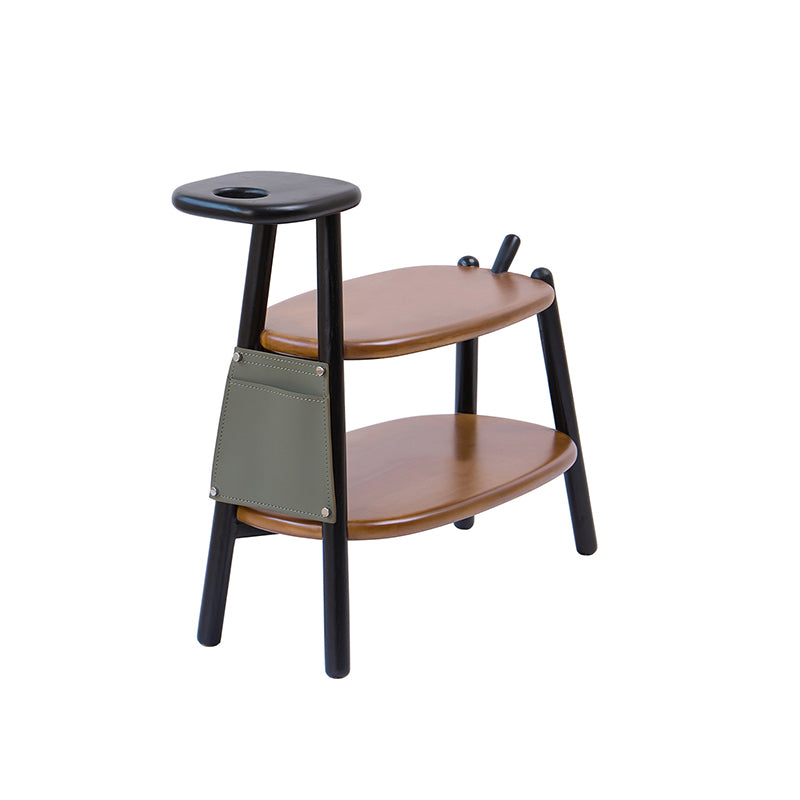 Modern Minimalist Boxwood &amp; Ash Wood Saddle-Style Faux Leather Pony-Shaped Space-Saving Decorative Backless Armless Shoe Stool For Entryway