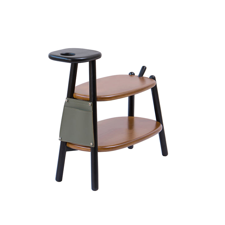 Modern Minimalist Boxwood &amp; Ash Wood Saddle-Style Faux Leather Pony-Shaped Space-Saving Decorative Backless Armless Shoe Stool For Entryway