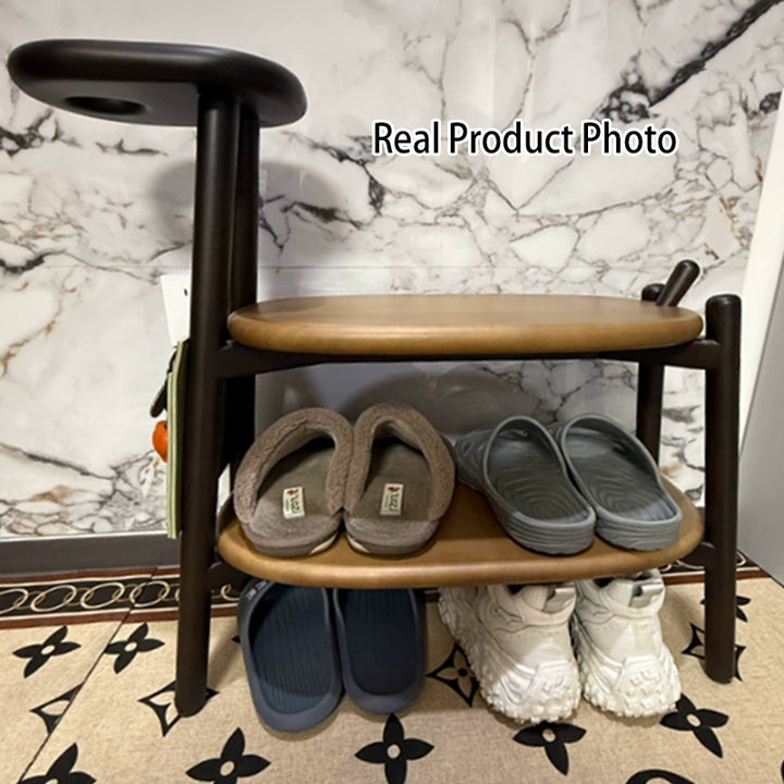 Modern Minimalist Boxwood &amp; Ash Wood Saddle-Style Faux Leather Pony-Shaped Space-Saving Decorative Backless Armless Shoe Stool For Entryway