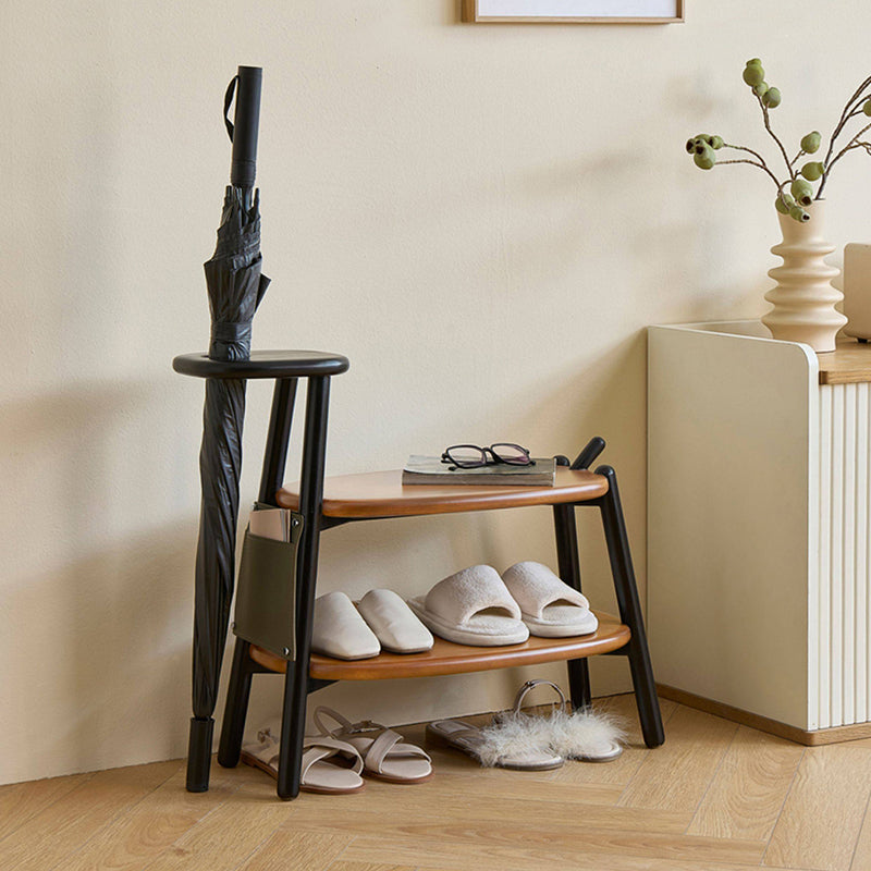 Modern Minimalist Boxwood &amp; Ash Wood Saddle-Style Faux Leather Pony-Shaped Space-Saving Decorative Backless Armless Shoe Stool For Entryway