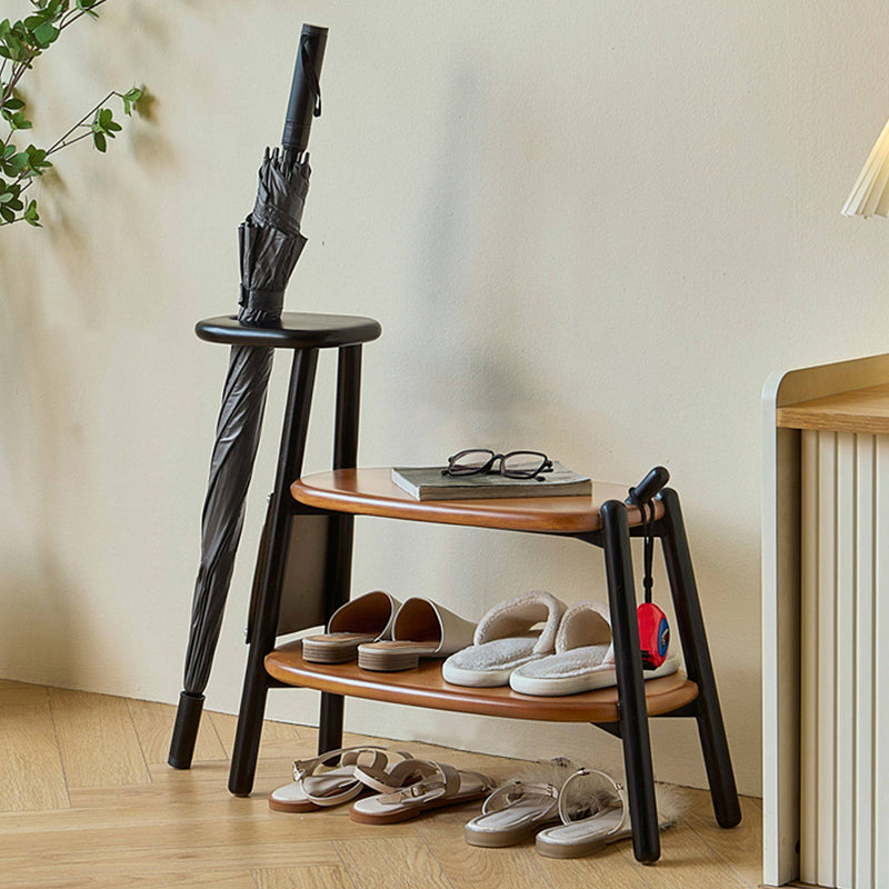 Modern Minimalist Boxwood &amp; Ash Wood Saddle-Style Faux Leather Pony-Shaped Space-Saving Decorative Backless Armless Shoe Stool For Entryway