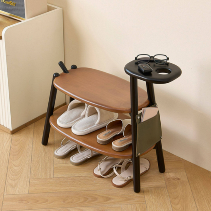 Modern Minimalist Boxwood &amp; Ash Wood Saddle-Style Faux Leather Pony-Shaped Space-Saving Decorative Backless Armless Shoe Stool For Entryway