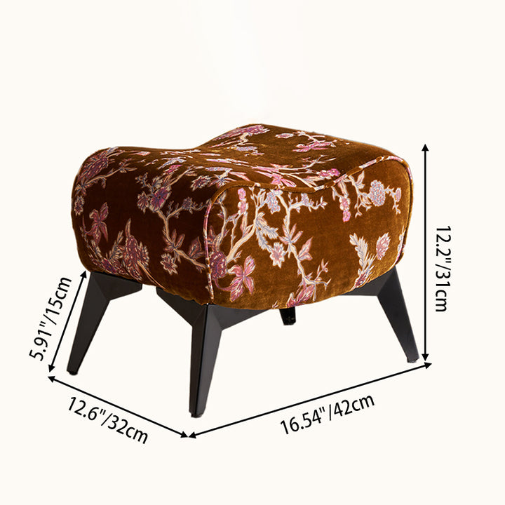 Traditional Chinese Chenille Velvet Pine Wood Carbon Steel Upholstered Saddle Decorative Backless Armless Low Stool For Living Room