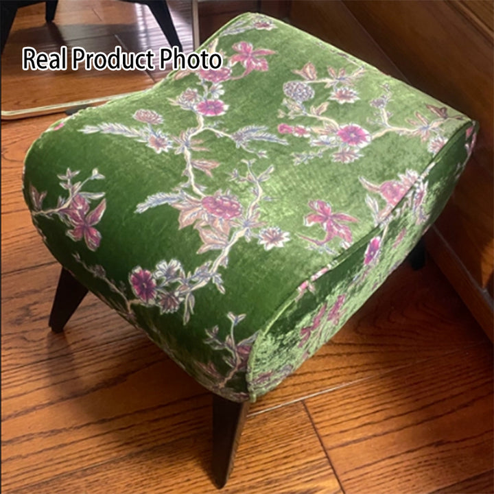 Traditional Chinese Chenille Velvet Pine Wood Carbon Steel Upholstered Saddle Decorative Backless Armless Low Stool For Living Room