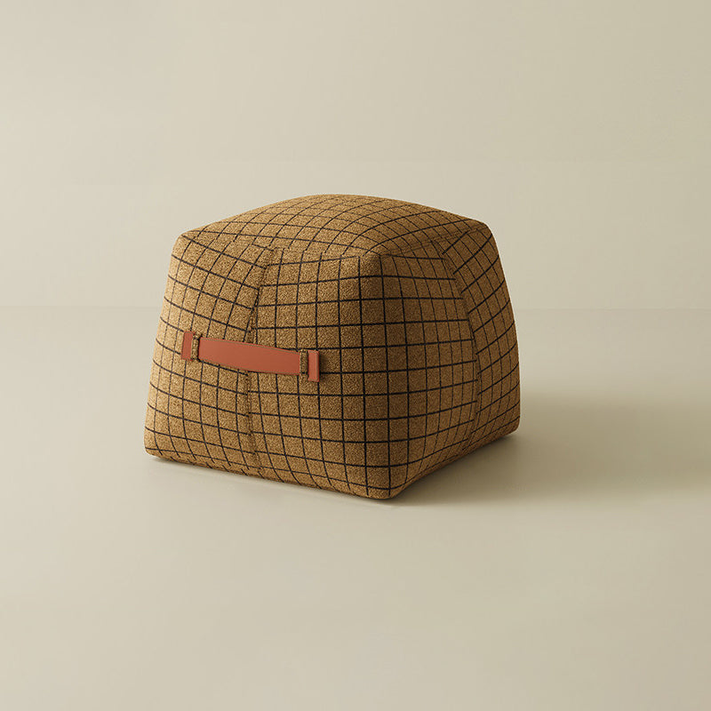 Traditional Vintage Linen Wool-Polyester Blend Bouclé Fabric Foam Sponge EPP Cube-Shaped Highly Practical Backless Armless Low Stool For Living Room