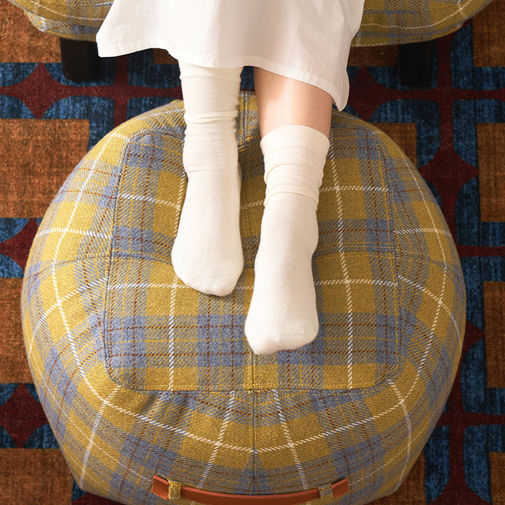 Traditional Vintage Linen Wool-Polyester Blend Bouclé Fabric Foam Sponge EPP Cube-Shaped Highly Practical Backless Armless Low Stool For Living Room