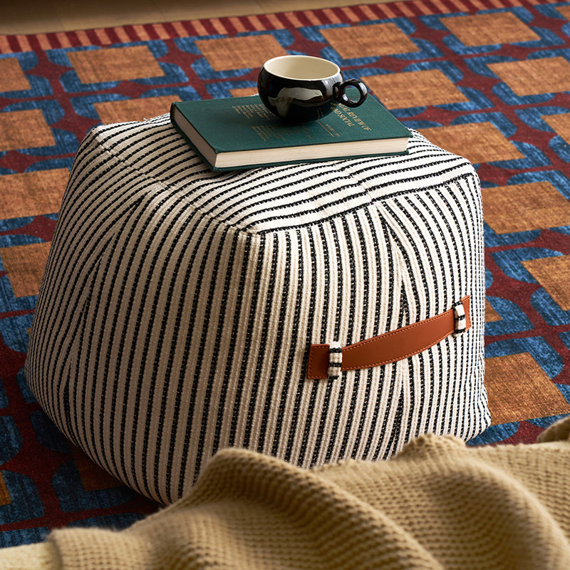 Traditional Vintage Linen Wool-Polyester Blend Bouclé Fabric Foam Sponge EPP Cube-Shaped Highly Practical Backless Armless Low Stool For Living Room