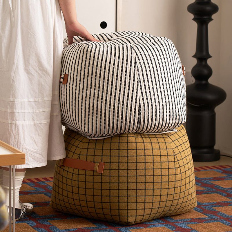 Traditional Vintage Linen Wool-Polyester Blend Bouclé Fabric Foam Sponge EPP Cube-Shaped Highly Practical Backless Armless Low Stool For Living Room