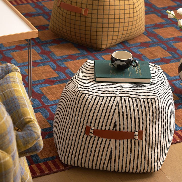 Traditional Vintage Linen Wool-Polyester Blend Bouclé Fabric Foam Sponge EPP Cube-Shaped Highly Practical Backless Armless Low Stool For Living Room