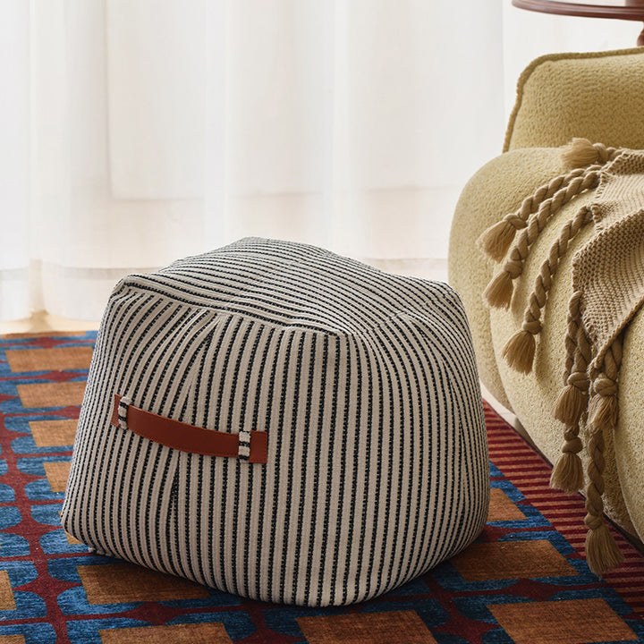 Traditional Vintage Linen Wool-Polyester Blend Bouclé Fabric Foam Sponge EPP Cube-Shaped Highly Practical Backless Armless Low Stool For Living Room