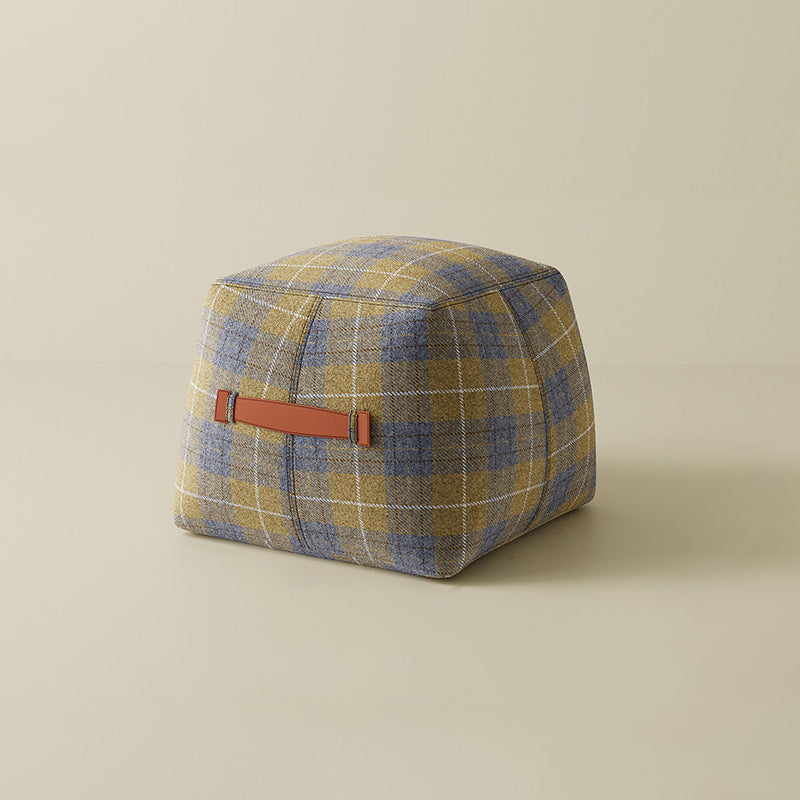 Traditional Vintage Linen Wool-Polyester Blend Bouclé Fabric Foam Sponge EPP Cube-Shaped Highly Practical Backless Armless Low Stool For Living Room