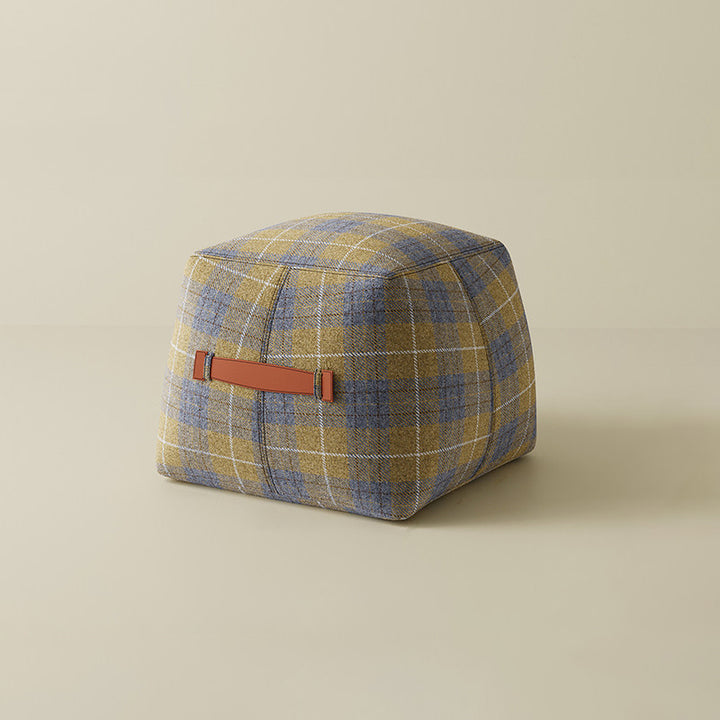 Traditional Vintage Linen Wool-Polyester Blend Bouclé Fabric Foam Sponge EPP Cube-Shaped Highly Practical Backless Armless Low Stool For Living Room