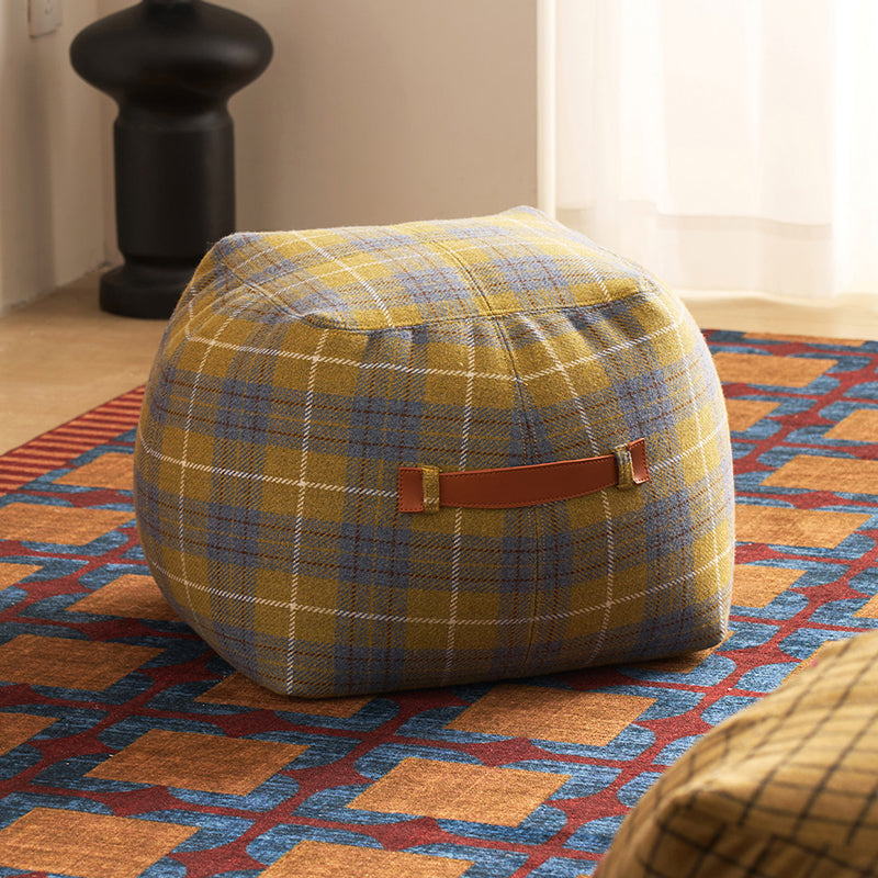 Traditional Vintage Linen Wool-Polyester Blend Bouclé Fabric Foam Sponge EPP Cube-Shaped Highly Practical Backless Armless Low Stool For Living Room