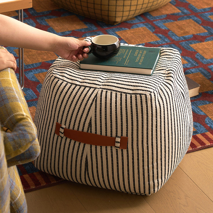 Traditional Vintage Linen Wool-Polyester Blend Bouclé Fabric Foam Sponge EPP Cube-Shaped Highly Practical Backless Armless Low Stool For Living Room