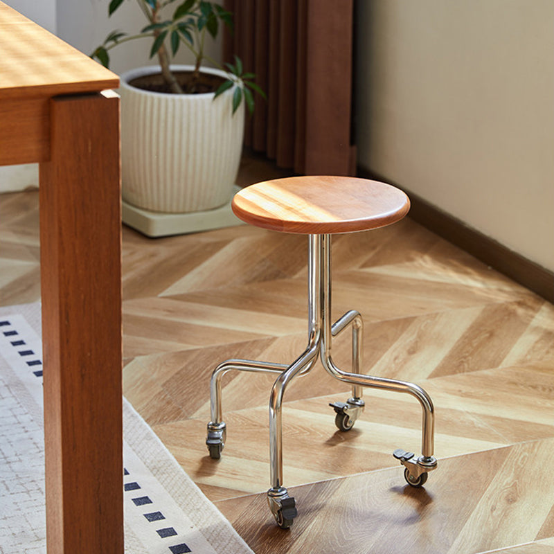 Modern Minimalist Walnut Wood Cherry Wood Stainless Steel Round With Smooth-Rolling Backless Armless Low Stool For Living Room