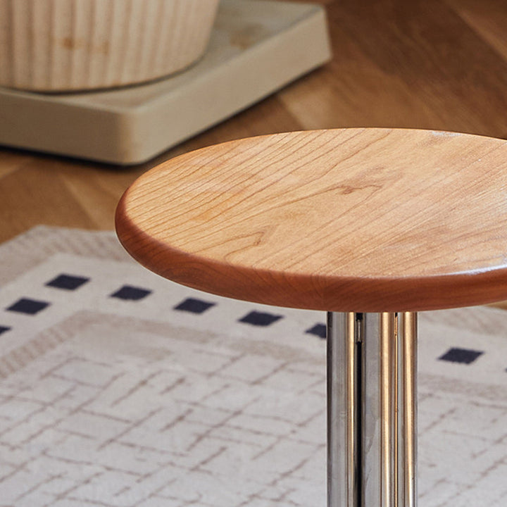 Modern Minimalist Walnut Wood Cherry Wood Stainless Steel Round With Smooth-Rolling Backless Armless Low Stool For Living Room