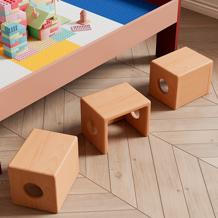 Modern Minimalist Beech Wood Square Stackable Kids Backless Armless Low Stool For Living Room