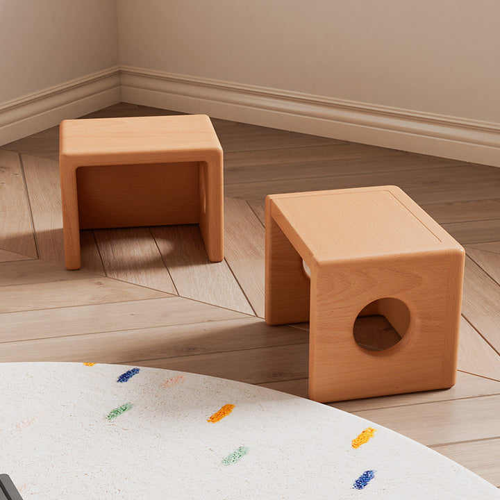 Modern Minimalist Beech Wood Square Stackable Kids Backless Armless Low Stool For Living Room