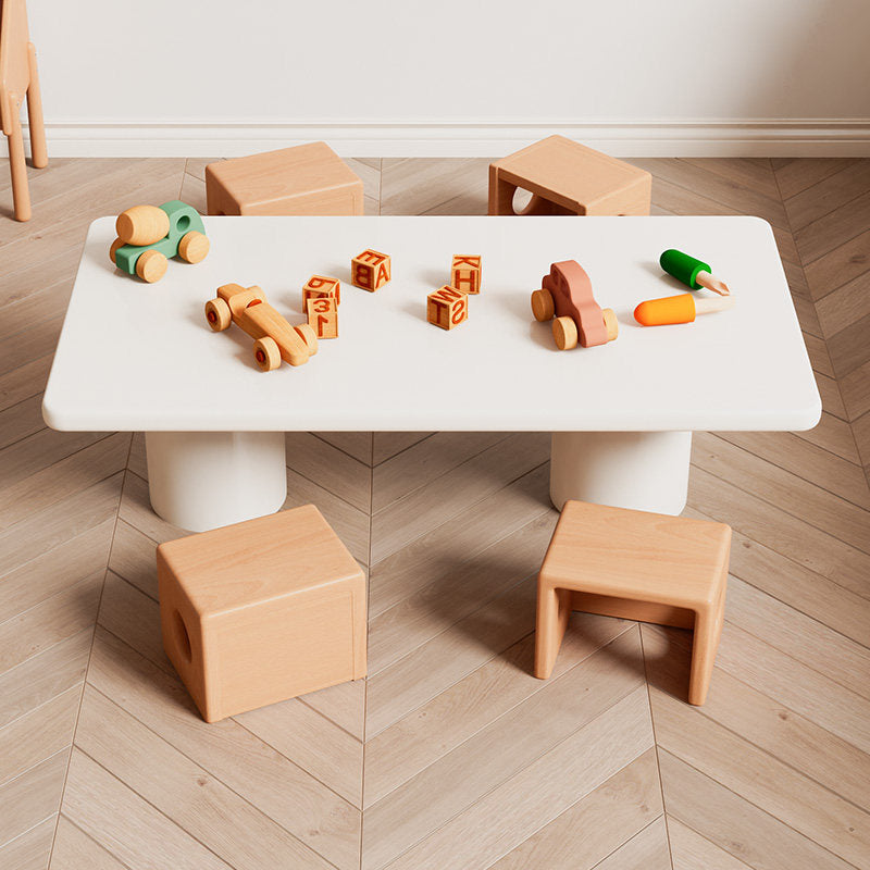 Modern Minimalist Beech Wood Square Stackable Kids Backless Armless Low Stool For Living Room