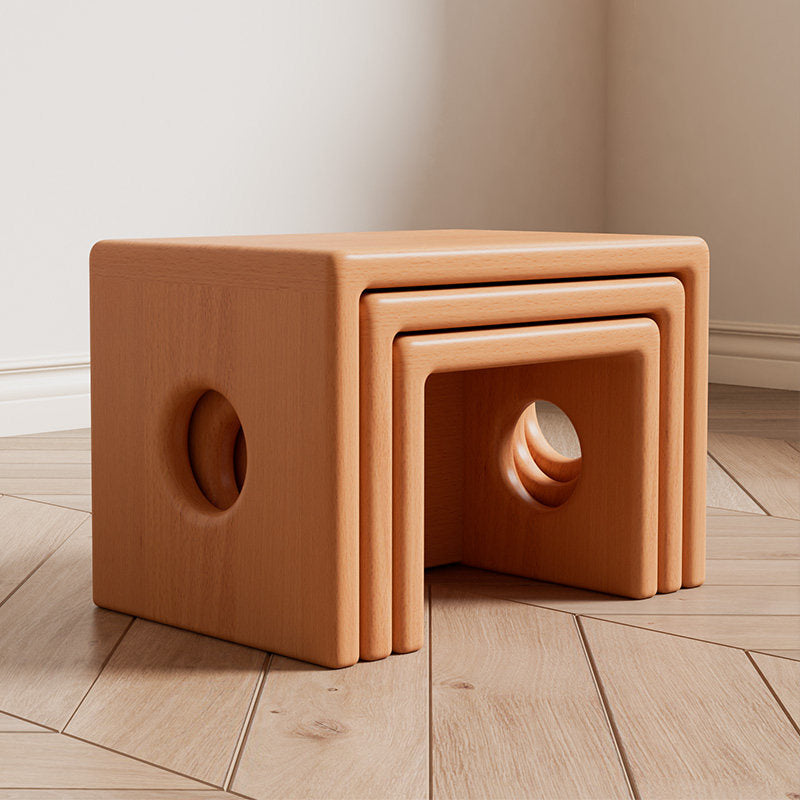 Modern Minimalist Beech Wood Square Stackable Kids Backless Armless Low Stool For Living Room