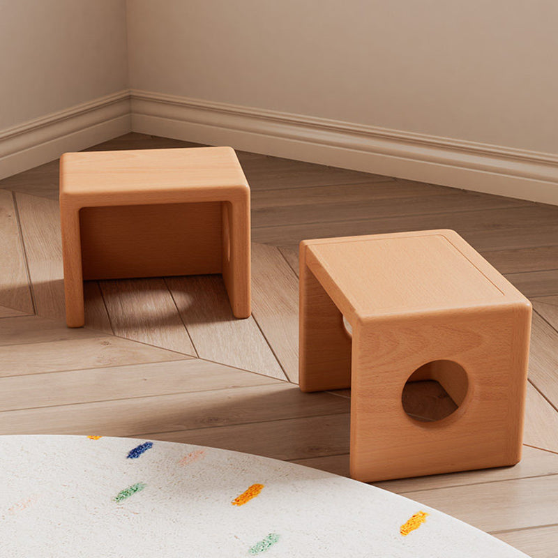 Modern Minimalist Beech Wood Square Stackable Kids Backless Armless Low Stool For Living Room