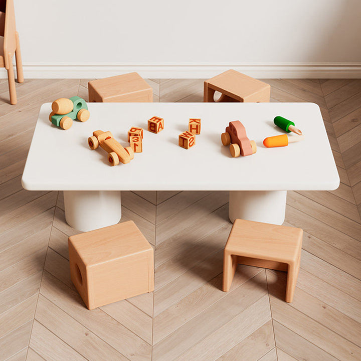 Modern Minimalist Beech Wood Square Stackable Kids Backless Armless Low Stool For Living Room