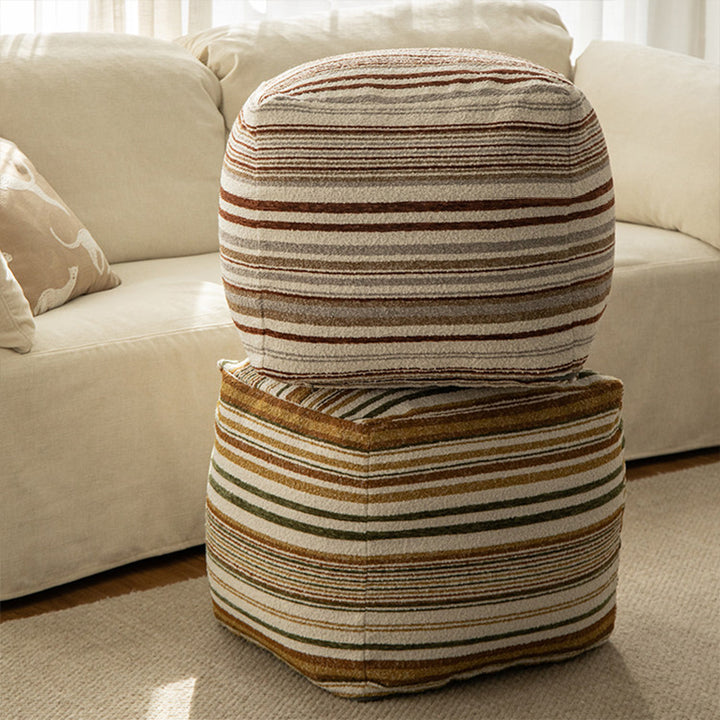 Traditional Vintage Chenille Polyester Fiberfill Square Decorative Stackable Upholstered Backless Armless Low Stool For Living Room