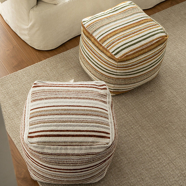 Traditional Vintage Chenille Polyester Fiberfill Square Decorative Stackable Upholstered Backless Armless Low Stool For Living Room