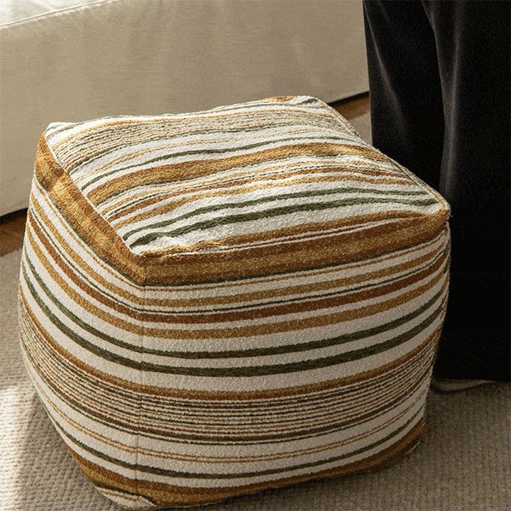 Traditional Vintage Chenille Polyester Fiberfill Square Decorative Stackable Upholstered Backless Armless Low Stool For Living Room