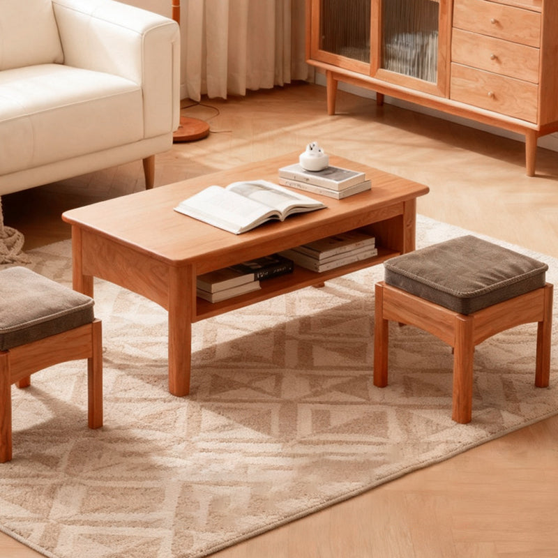 Modern Minimalist Corduroy Fabric Walnut Wood Foam Sponge Square Stackable Kids Backless Armless Low Stool For Living Room