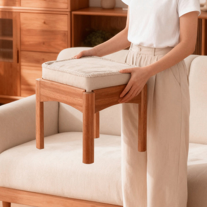 Modern Minimalist Corduroy Fabric Walnut Wood Foam Sponge Square Stackable Kids Backless Armless Low Stool For Living Room