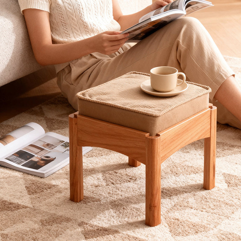 Modern Minimalist Corduroy Fabric Walnut Wood Foam Sponge Square Stackable Kids Backless Armless Low Stool For Living Room