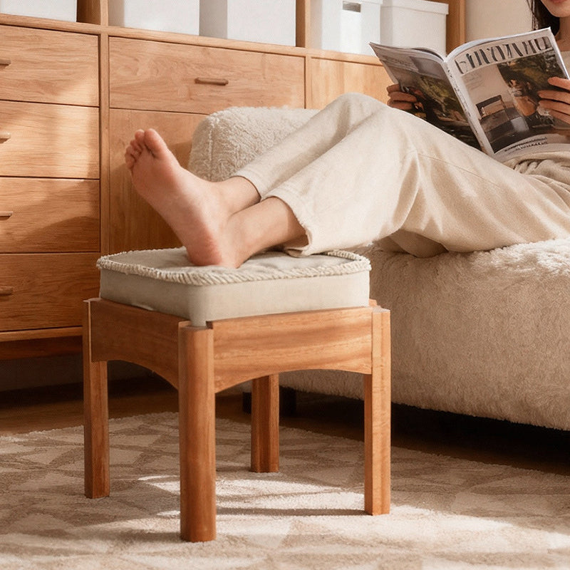 Modern Minimalist Corduroy Fabric Walnut Wood Foam Sponge Square Stackable Kids Backless Armless Low Stool For Living Room