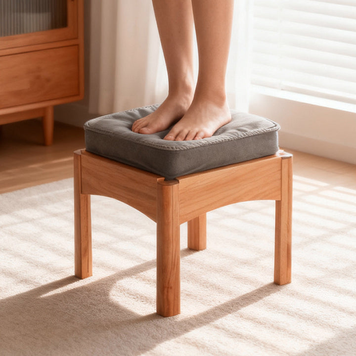 Modern Minimalist Corduroy Fabric Walnut Wood Foam Sponge Square Stackable Kids Backless Armless Low Stool For Living Room