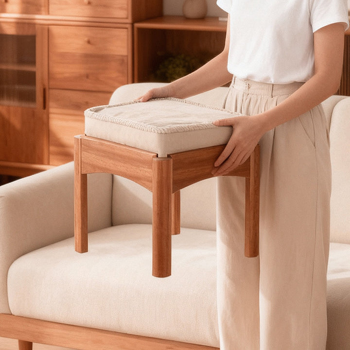 Modern Minimalist Corduroy Fabric Walnut Wood Foam Sponge Square Stackable Kids Backless Armless Low Stool For Living Room