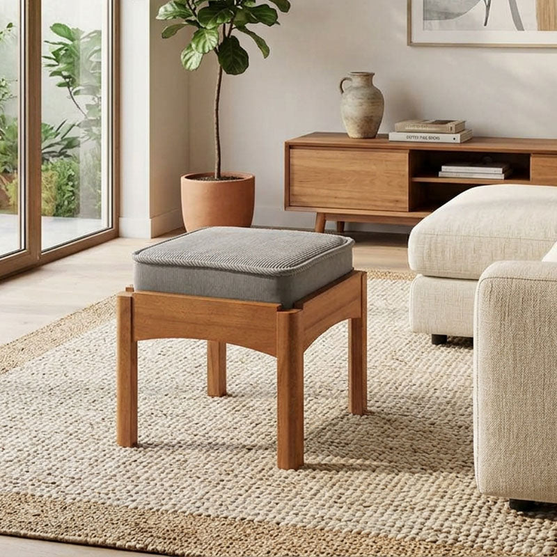 Modern Minimalist Corduroy Fabric Walnut Wood Foam Sponge Square Stackable Kids Backless Armless Low Stool For Living Room