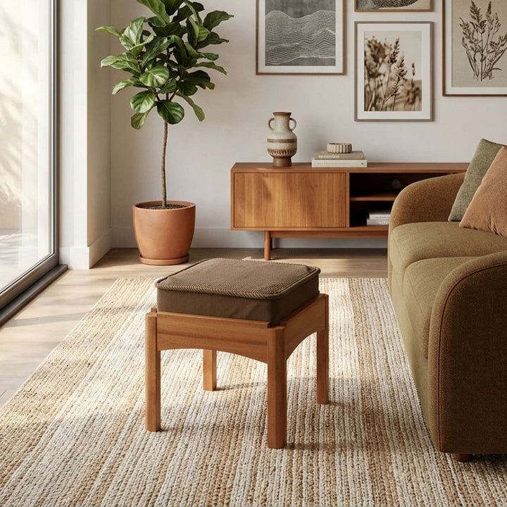 Modern Minimalist Corduroy Fabric Walnut Wood Foam Sponge Square Stackable Kids Backless Armless Low Stool For Living Room