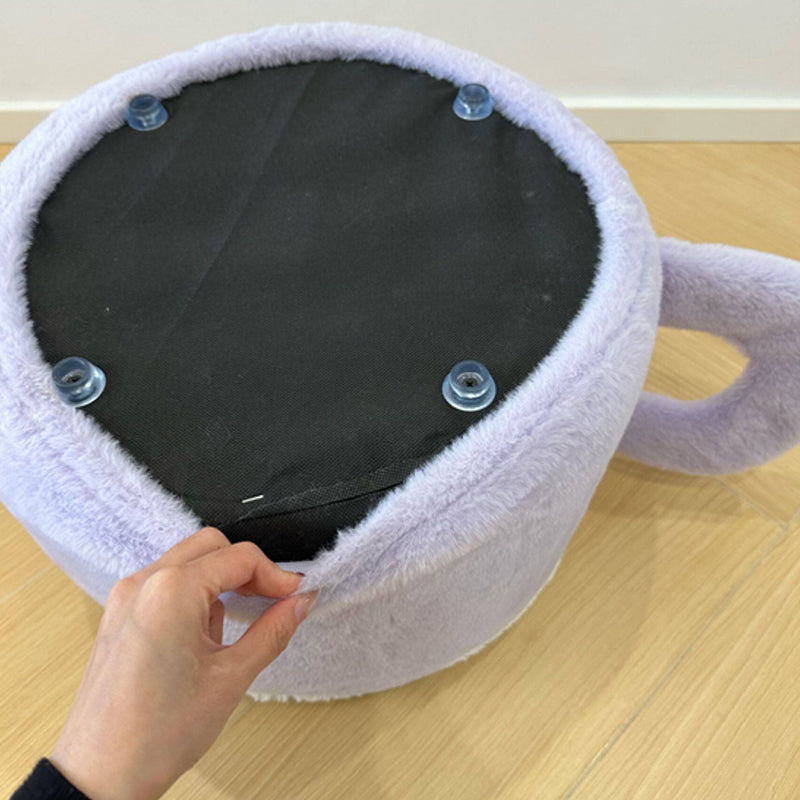 Modern Minimalist Faux Rabbit Fur Poplar Wood Foam Sponge Mug-Shaped Upholstered Backless Armless Low Stool For Living Room