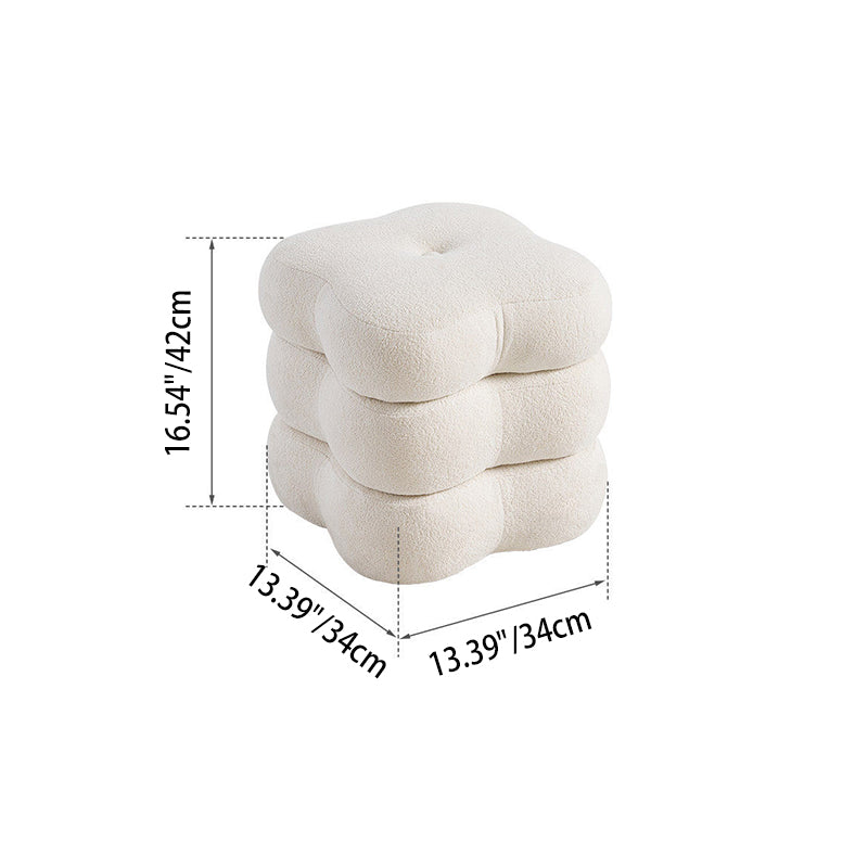 Contemporary Scandinavian Sherpa Fabric Pine Wood Plywood Foam Sponge Decorative Swivel Flower-Shaped Backless Armless Vanity Stool For Bedroom