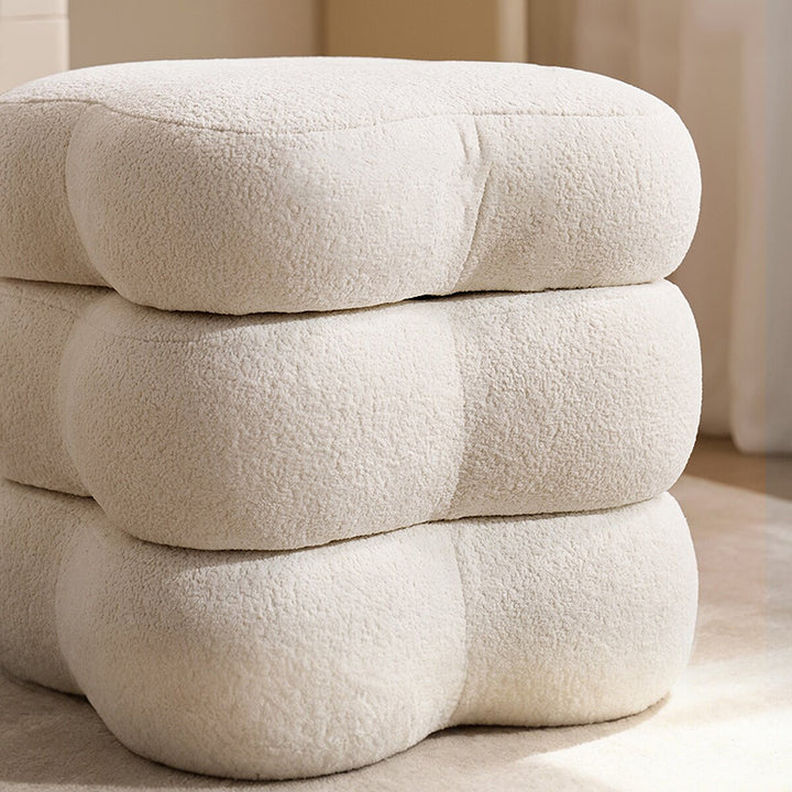 Contemporary Scandinavian Sherpa Fabric Pine Wood Plywood Foam Sponge Decorative Swivel Flower-Shaped Backless Armless Vanity Stool For Bedroom
