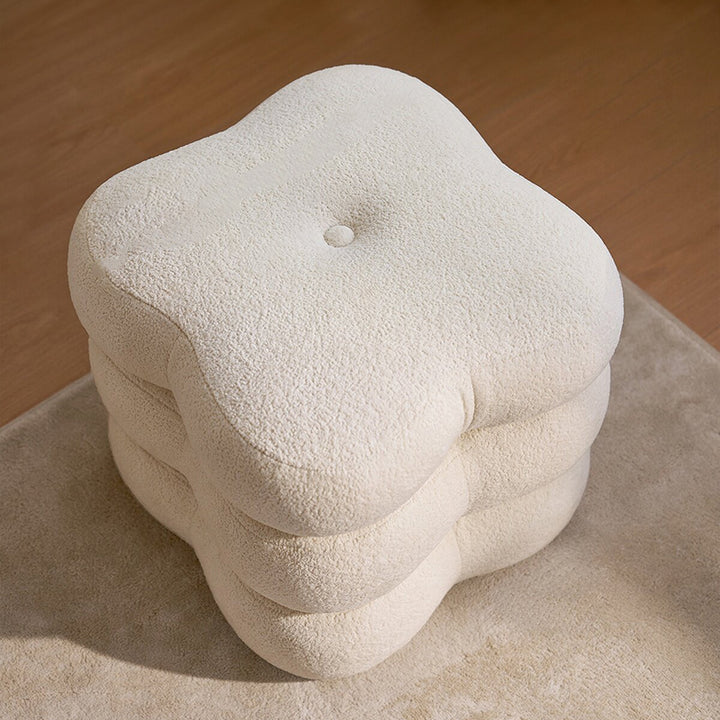 Contemporary Scandinavian Sherpa Fabric Pine Wood Plywood Foam Sponge Decorative Swivel Flower-Shaped Backless Armless Vanity Stool For Bedroom