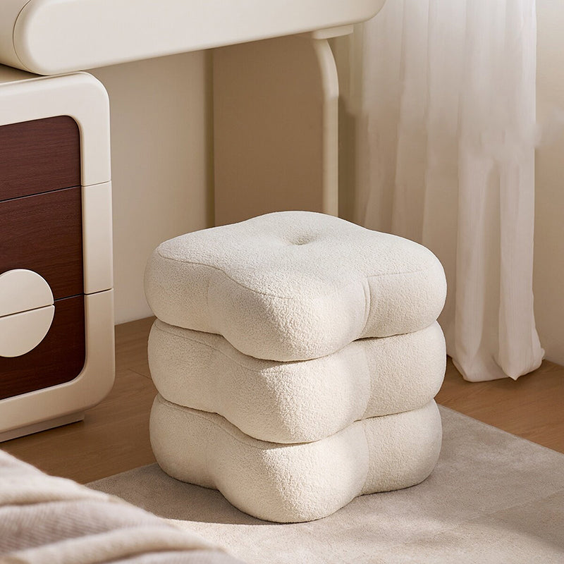 Contemporary Scandinavian Sherpa Fabric Pine Wood Plywood Foam Sponge Decorative Swivel Flower-Shaped Backless Armless Vanity Stool For Bedroom