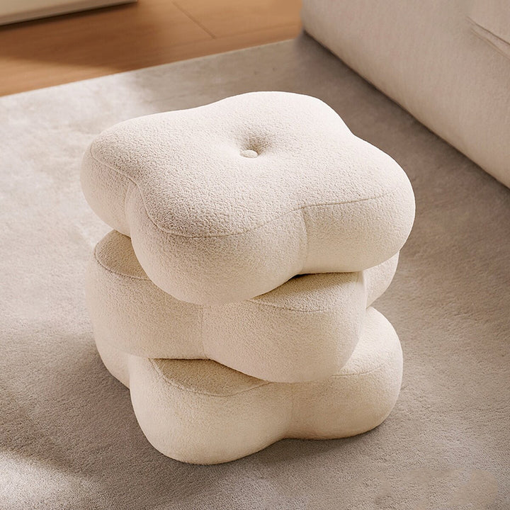 Contemporary Scandinavian Sherpa Fabric Pine Wood Plywood Foam Sponge Decorative Swivel Flower-Shaped Backless Armless Vanity Stool For Bedroom