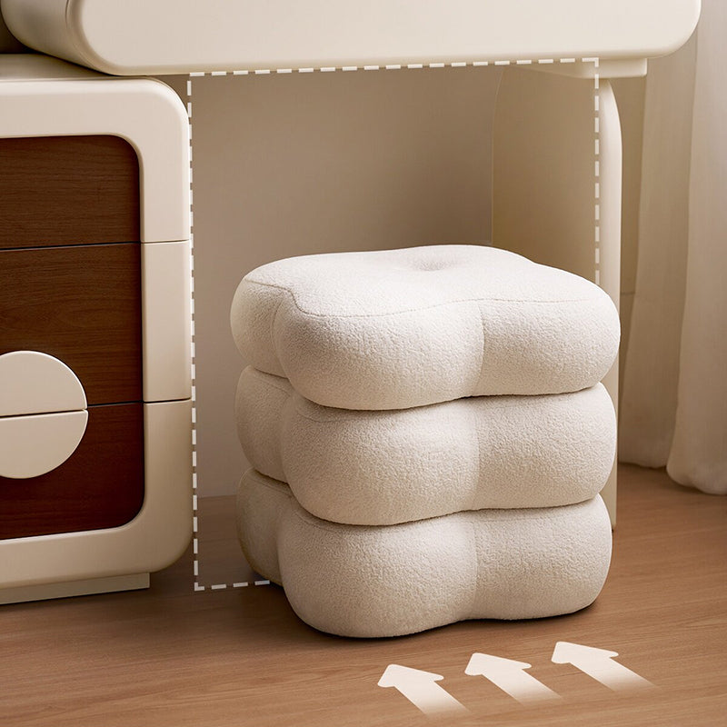 Contemporary Scandinavian Sherpa Fabric Pine Wood Plywood Foam Sponge Decorative Swivel Flower-Shaped Backless Armless Vanity Stool For Bedroom
